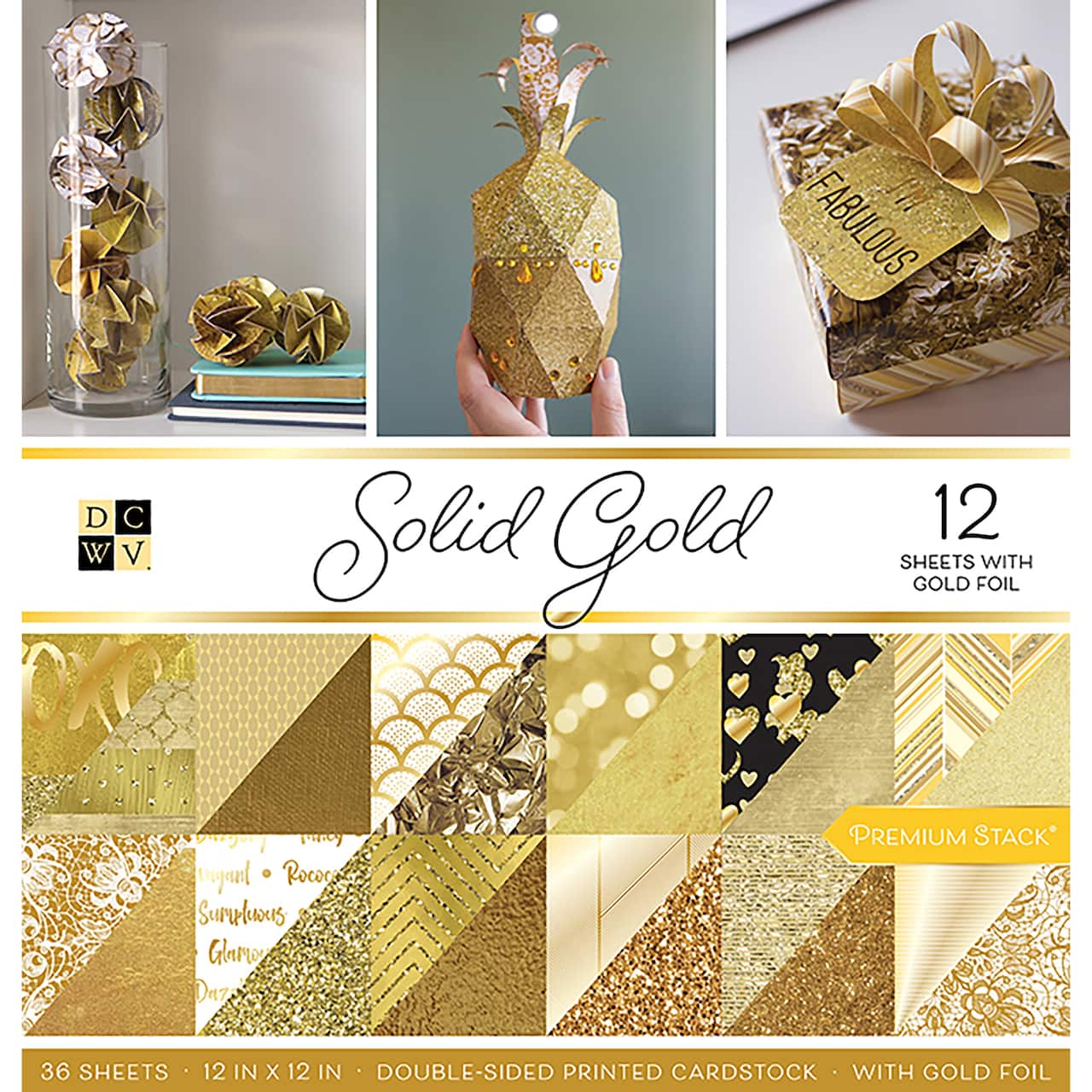 DCWV Solid Gold 12" x 12" Double-Sided Cardstock, 36 Sheets